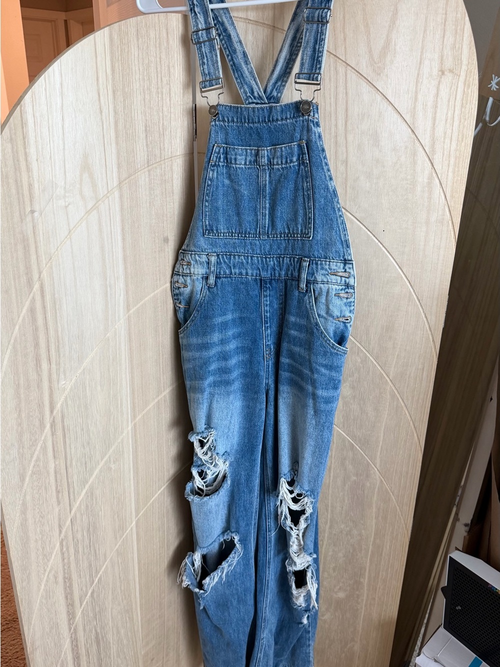 KanCan Distressed Blue Denim Overalls